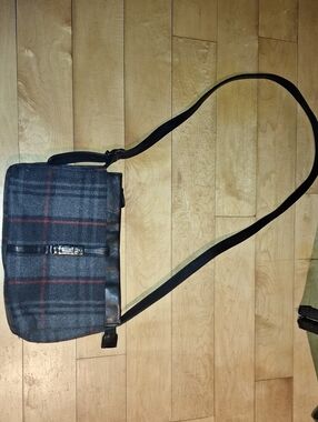 Etienne Aigner Black Plaid Bag with Red Accents